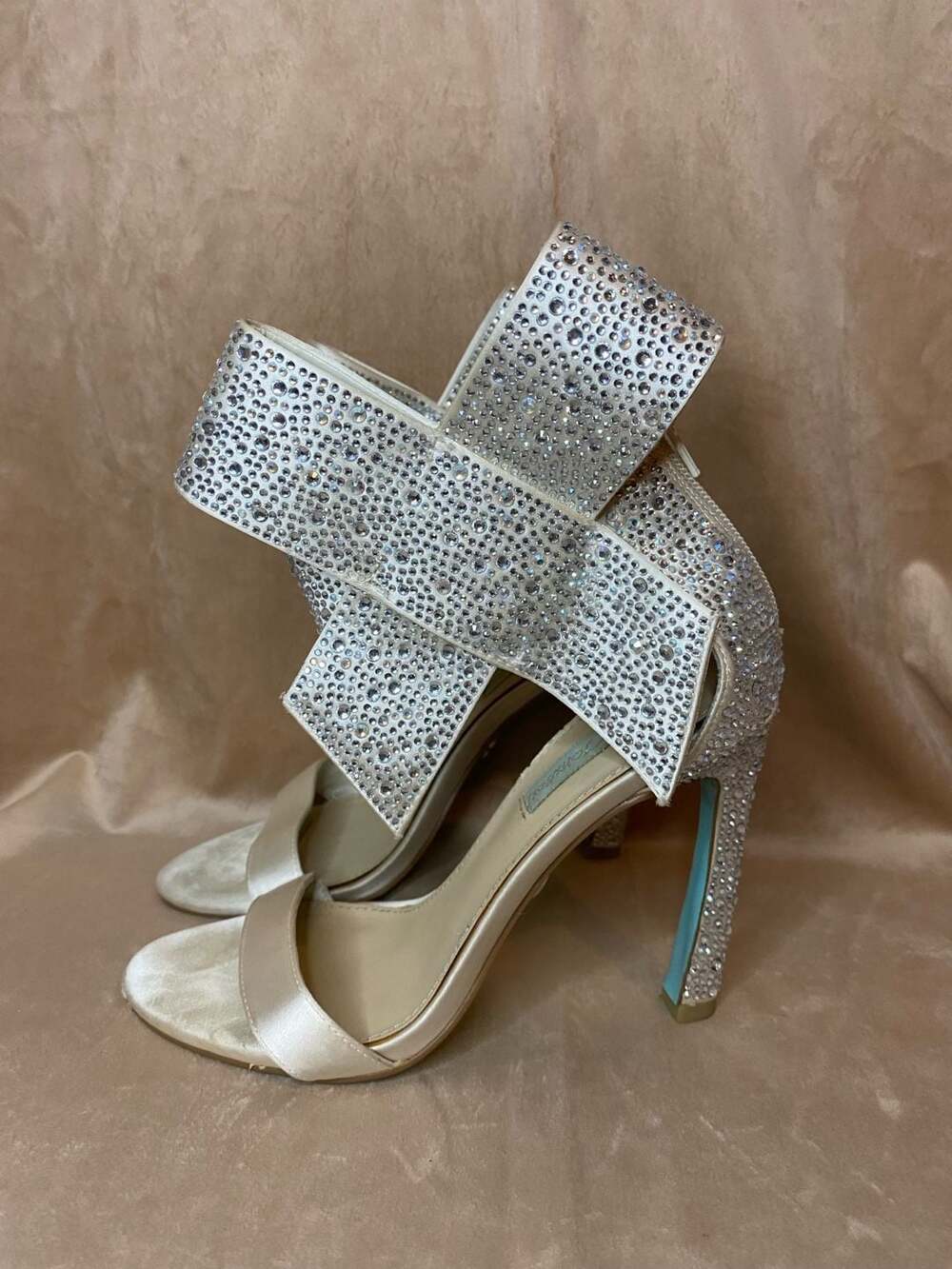 Blue by Betsey Johnson Crystal Rhinestone Bow Ankle-Strap Stiletto Heels